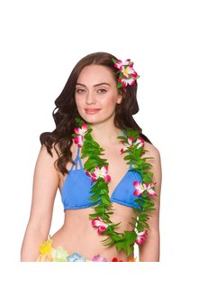 Hawaï slinger groen met roze bloemen