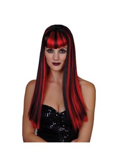 Vampieren pruik Anna lang zwart en rood haar