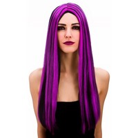 Leuke heksen pruik Mandy extra lang zwart en paars haar