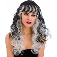 Leuke pruik Tessa in zwart grijs met lang krullend haar