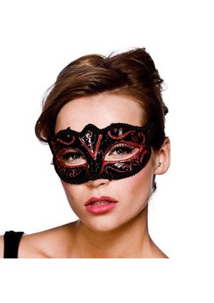 Oogmasker Rome zwart met rode glitters