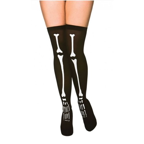 Leuke hoge kousen Sanne zwart met botten print