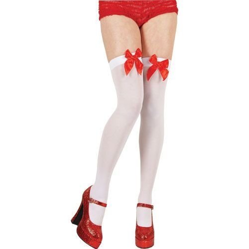 Leuke hoge kousen Sanne wit met rode strik