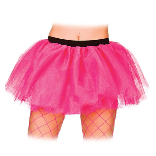 Grappig kort  tutu rokje in fuchsia roze met zwarte band