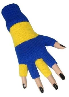 Blauw/gele vingerloze handschoen