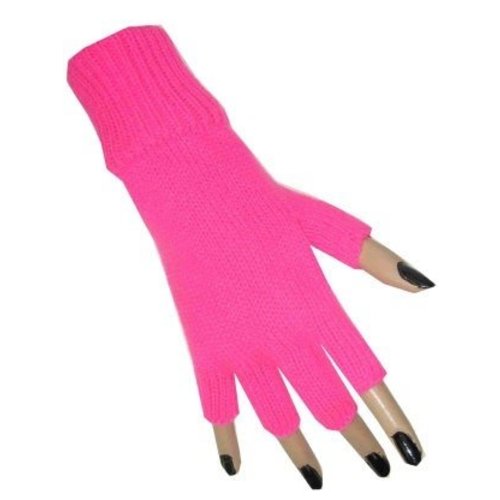 Mooie vingerloze handschoenen in neon roze