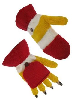 Vingerloze handschoenen in  rood/wit/geel met kapje