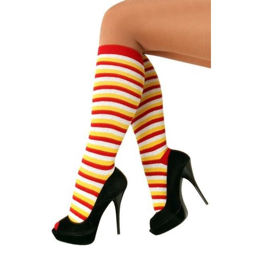 Mooie gestreepte kniekousen Oeteldonk in rood wit geel