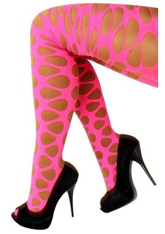 Panty fluor pink met grote gaten one size