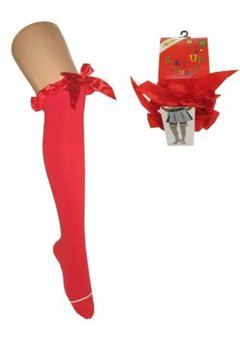 Hoge Britney kousen met strik rood  microfibre
