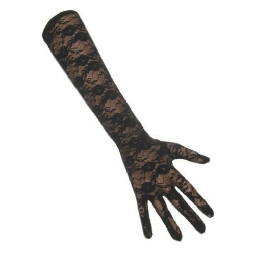 Mooie lange zwarte kanten handschoenen 42cm