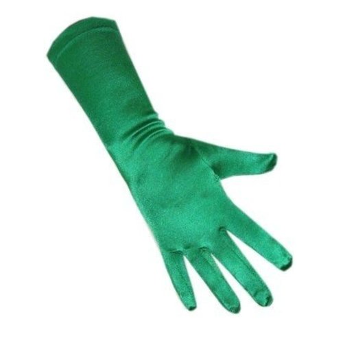 Mooie lange handschoenen satijn groen stretch  luxe 40 cm groen one size