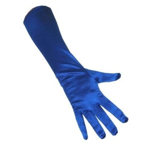 Mooie lange handschoenen satijn blauw stretch  luxe 40 cm blauw one size