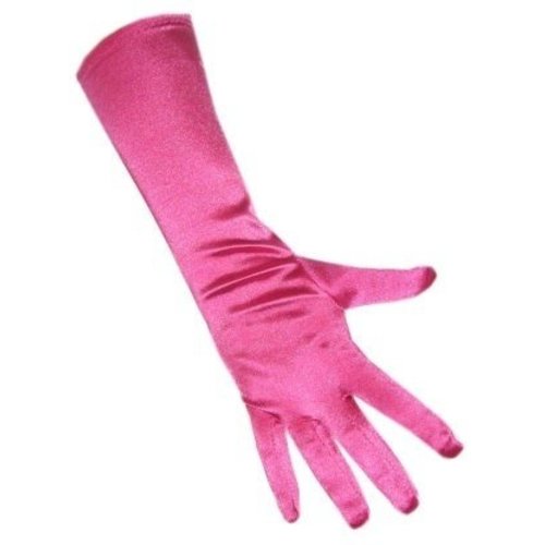Mooie lange handschoenen satijn stretch luxe 40 cm hard roze one size