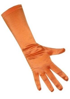 Lange handschoenen satijn stretch luxe 40 cm oranje one size