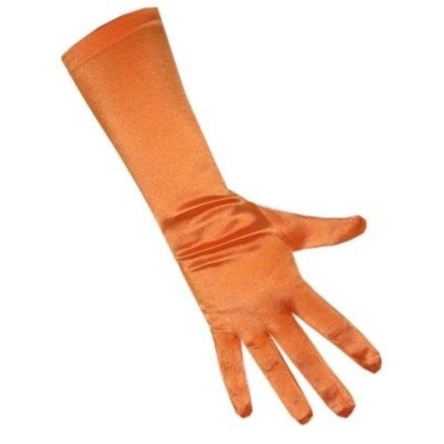 Mooie lange handschoenen satijn stretch luxe 40 cm oranje one size