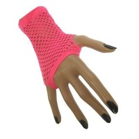 Mooie vingerloze net handschoenen Vera fluor pink kort model
