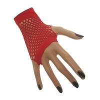 Mooie vingerloze net handschoenen Vera rood kort model