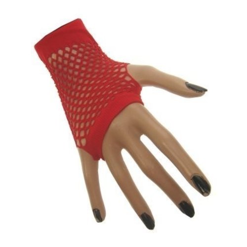 Mooie vingerloze net handschoenen Vera rood kort model
