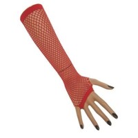 Mooie vingerloze net handschoenen Vera rood lang model