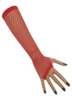 Vingerloze net handschoenen Vera rood lang model