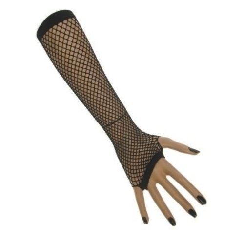 Mooie vingerloze net handschoenen Vera zwart lang model