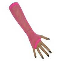 Mooie vingerloze net handschoenen Vera fluor pink lang model