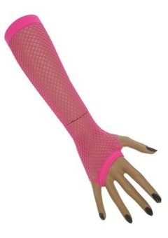 Vingerloze net handschoenen Vera fluor pink lang model