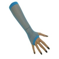 Mooie vingerloze net handschoenen Vera blauw lang model