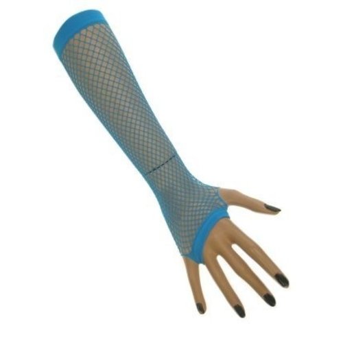 Mooie vingerloze net handschoenen Vera blauw lang model