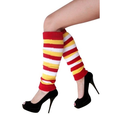 Mooie beenwarmers Joyce in rood wit geel