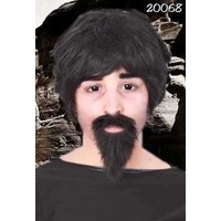 Leuke zwarte korte pruik Willem met snor en baard