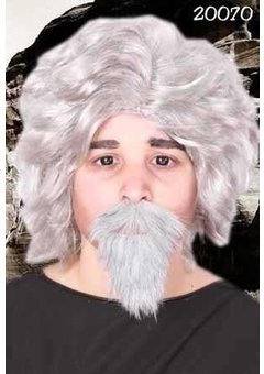 Grijze pruik Johnny met snor en baard