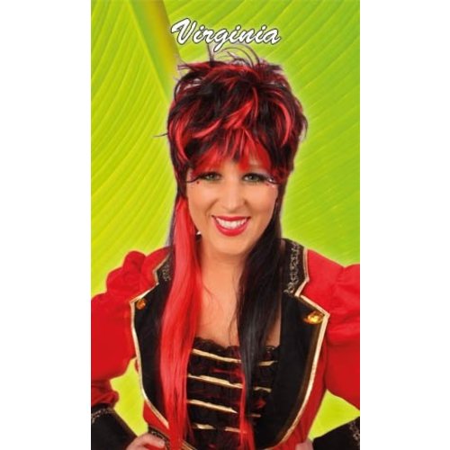 Mooie pruik Bettina rood/zwart