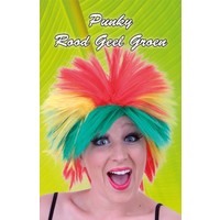 Leuke punker pruik Jenny in rood geel groen