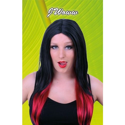 Mooie disco pruik Veerle in zwart rood