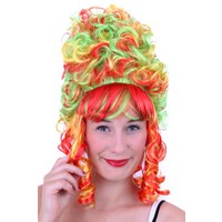 Mooie pruik hofdame Vera in rood geel groen