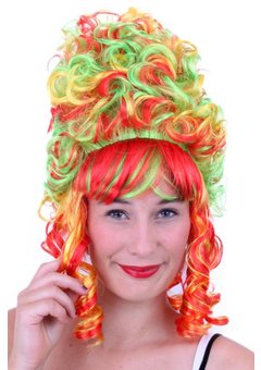 Pruik hofdame Vera in rood geel groen