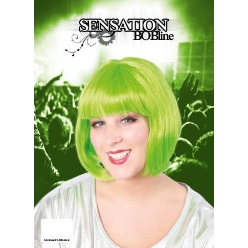 Leuke fluor groene hippie boblijn pruik Valerie