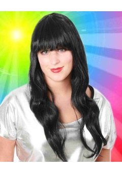 Zwarte  disco pruik Pascale lang haar