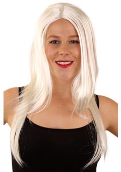 Disco pruik Britt lang wit haar