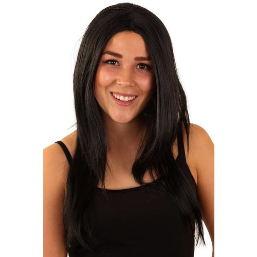 Mooie zwarte disco pruik lang haar