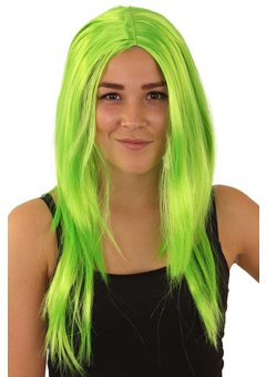 Fluor groene hippie pruik Britt lang haar