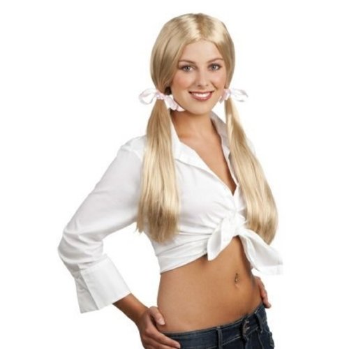 Leuke blonde pruik school meisje Eline met staartjes