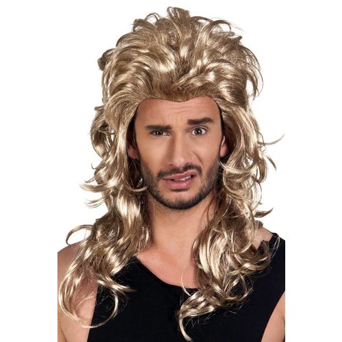 Mooie pruik Levi blond lang haar met krullen