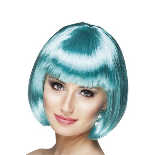 Mooie pruik Sophie boblijn in  turquoise
