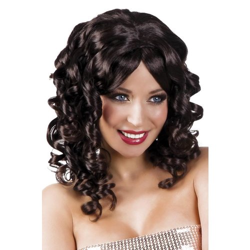 Mooie pruik  Naomi zwart met krullen