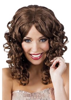 Pruik Naomi bruin met krullen