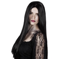 Mooie zwarte pruik Evelien lang steil haar