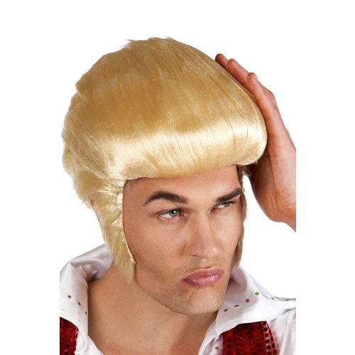 Blonde pruik rocking Elvis met bakkebaarden
